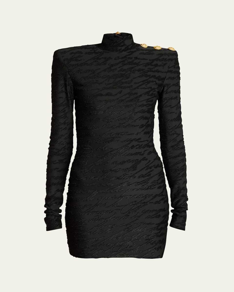 High Neck Body-Con Mini Dress with Shoulder Buttons